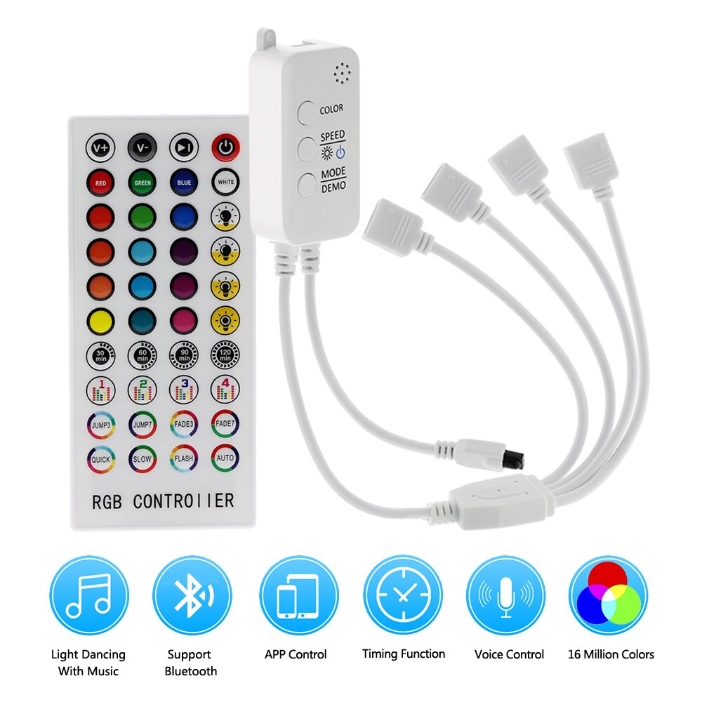 Rgb Led Controller DC12V Bluetooth Muziek Controller Met Timer Modus + 40 Sleutel Ir Afstandsbediening Voor 2835 5050 Rgb led Strip Licht