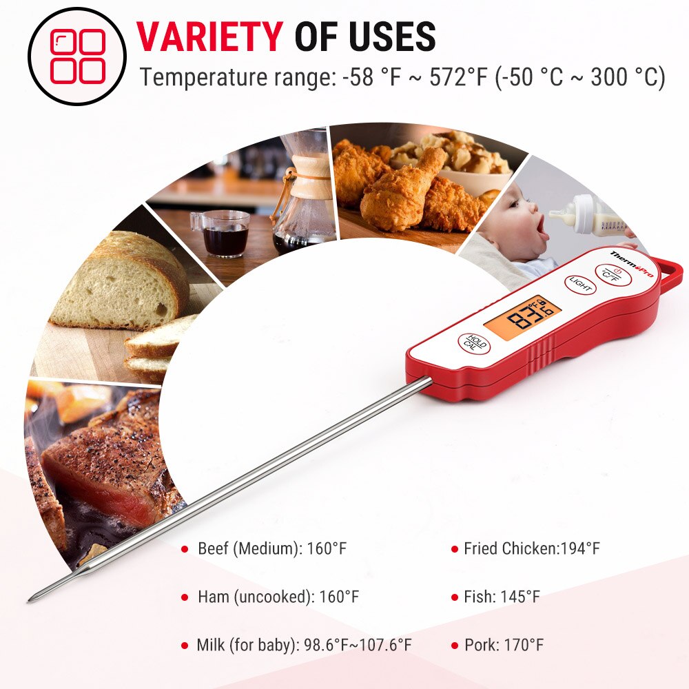 Termómetro Digital ThermoPro TP15 impermeable para carne termómetro para cocina para barbacoa agua horno termómetro sonda con retroiluminación