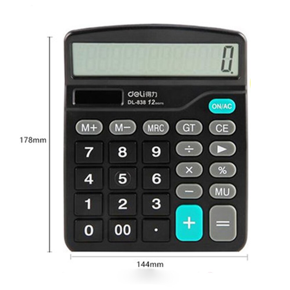 Deli Calculator 12 Digits Display Dual Power Supply Portable Desktop Calculator For Office School Business Accounting Tool Use: 838 Classic L size