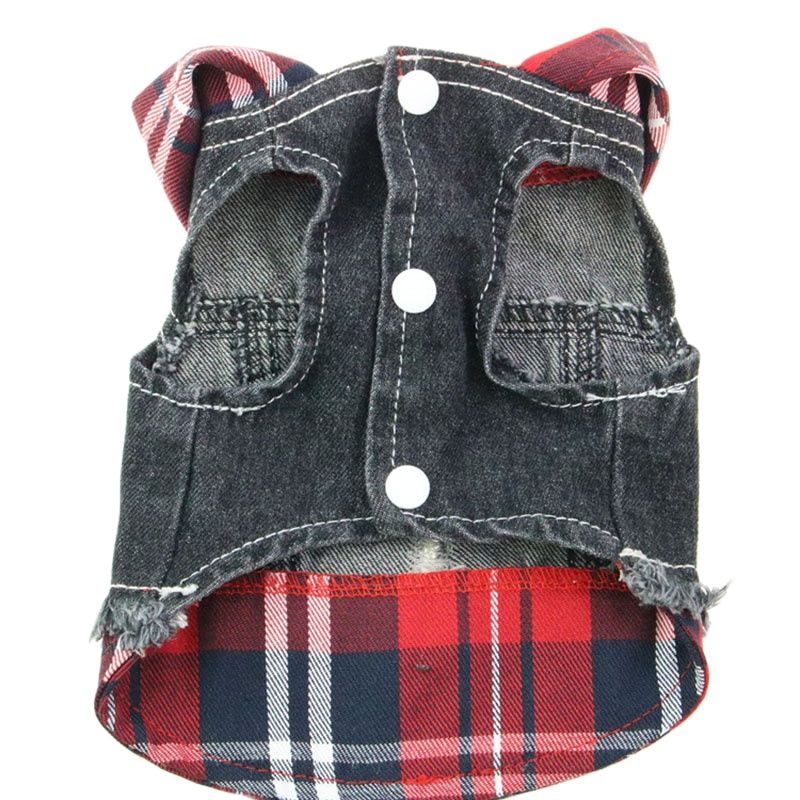 Chaqueta vaquera para perros y gatos, chaleco con capucha para perros y mascotas, chaqueta con sombrero a cuadros, ropa de Primavera/otoño