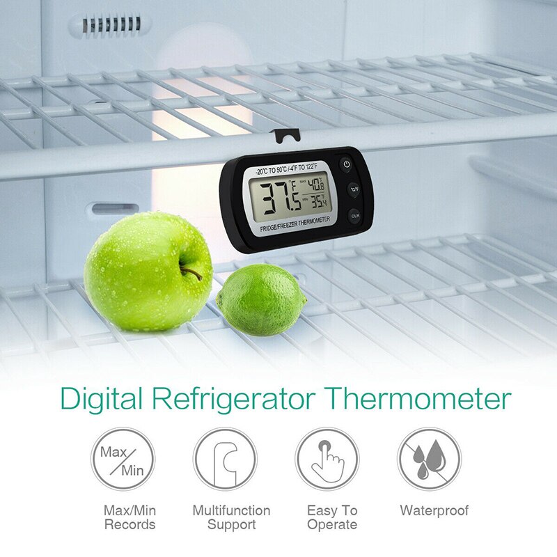 1Pc Koelkast Vriezer Thermometer Met Haak Lcd Digitale Scherm Waterdichte Opknoping Magneet Stand Anti-Vochtigheid Keuken Benodigdheden