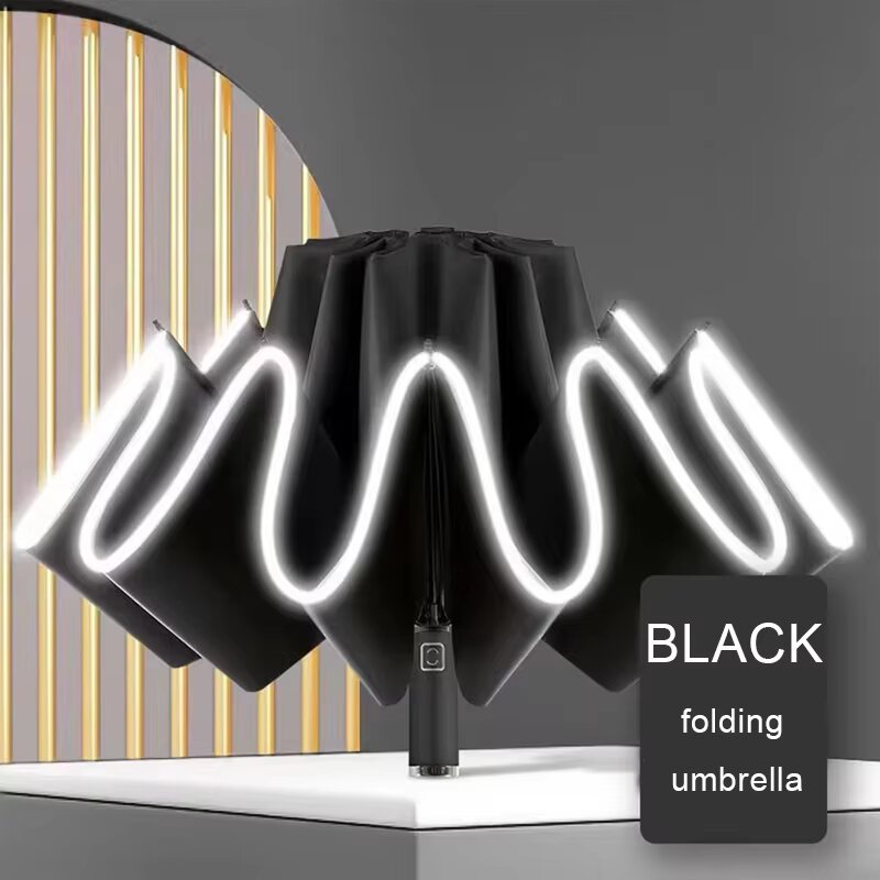 Ombrello automatico Antivento Leggero Forte compatto Protezione UV Ombrelli da viaggio antipioggia Ombrello zaino pieghevole: Black