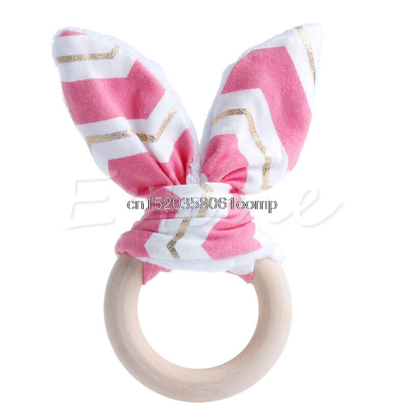 Håndlaget tre naturlig baby tannring ring chewie teether bunny sensorisk leketøy  u50f: Tenner hg