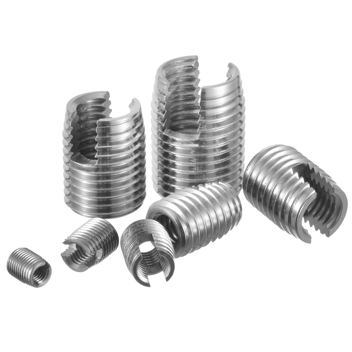 50Pcs/Set Thread Repair Insert Kit Stainless Steel M3/M4/M5/M6/M8/M10/M12 Silver Self Tapping Slotted Screw