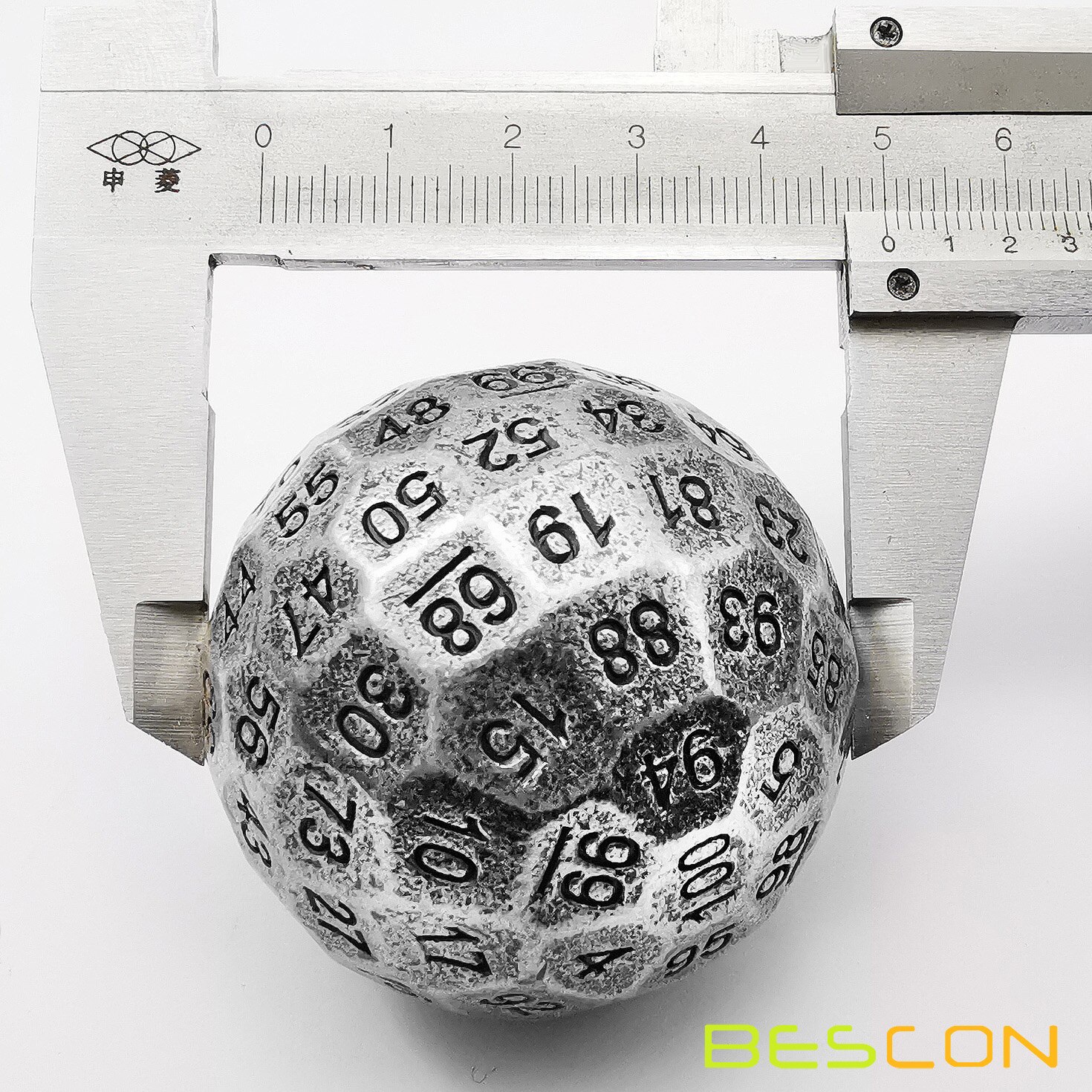 Bescon Solide Metalen 100 Zijdige Dobbelstenen, Spel Dobbelstenen D100, giant Polyhedral Metalen 100 Zijden Dobbelstenen 50Mm In Diameter (1.97in), Oude Zilveren