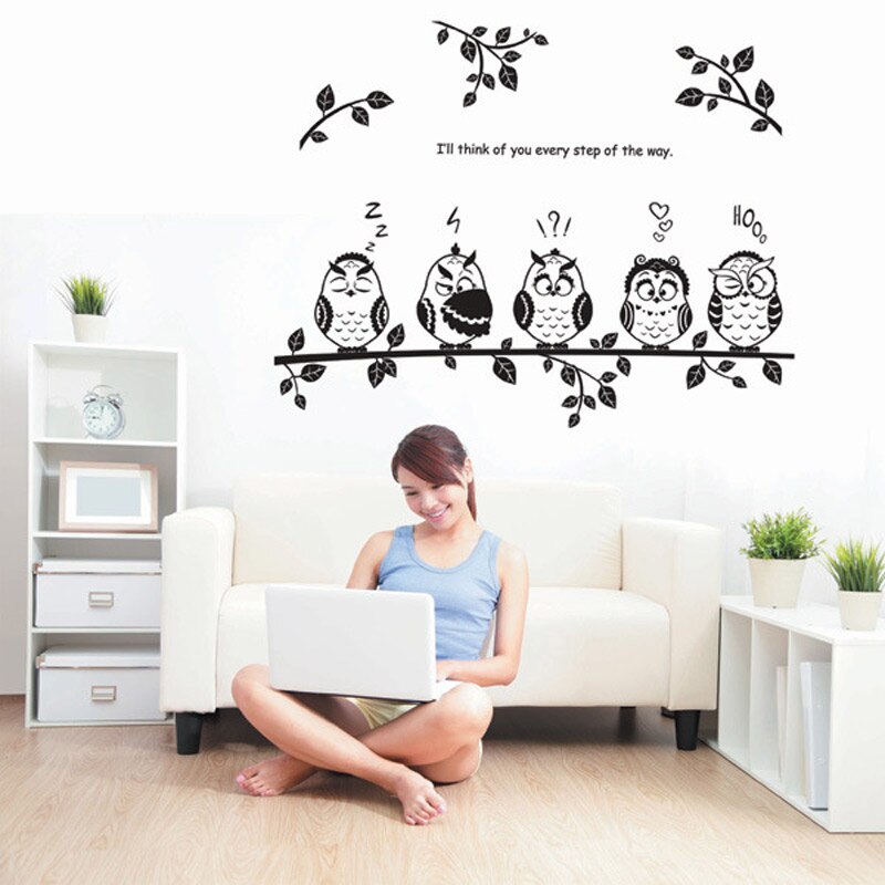 Cartoon uilen op boom muurstickers voor kinderkamer vinyl huisdecoratie muurschildering verwijderbare sticker takken dieren stickers op de muur
