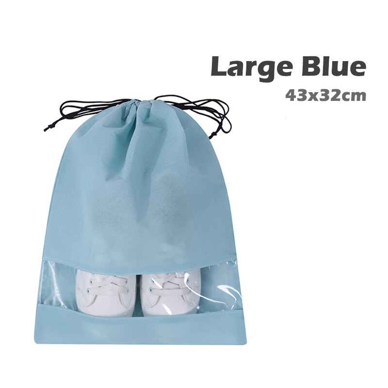 Trekkoord Vergrendeld Shoe Organizer Tassen Stofdicht Schoen Zakken Voor Reizen Niet Geweven Stof Pvc Schoenen Organizer: Large Blue