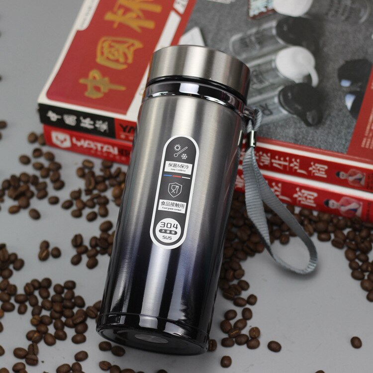 500ml 750ml 900ml bærbare dobbelt rustfri stål vakuumflasker kaffe te termos krus sport rejse krus termokop med stor kapacitet: 1000ml / Sort