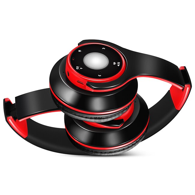 headset Bluetooth Stereo Headphones Foldable Wireless Earphone HIFI games support TF card with Mic for Android and IOS: red