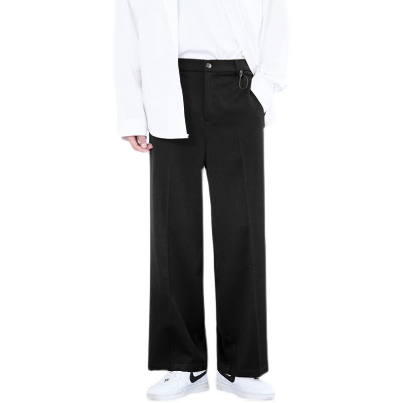 Pantalones de traje holgados de primavera y verano para hombre, pantalones ajustados de pierna ancha, elásticos, drapeados, informales, de color sólido que combinan con todo