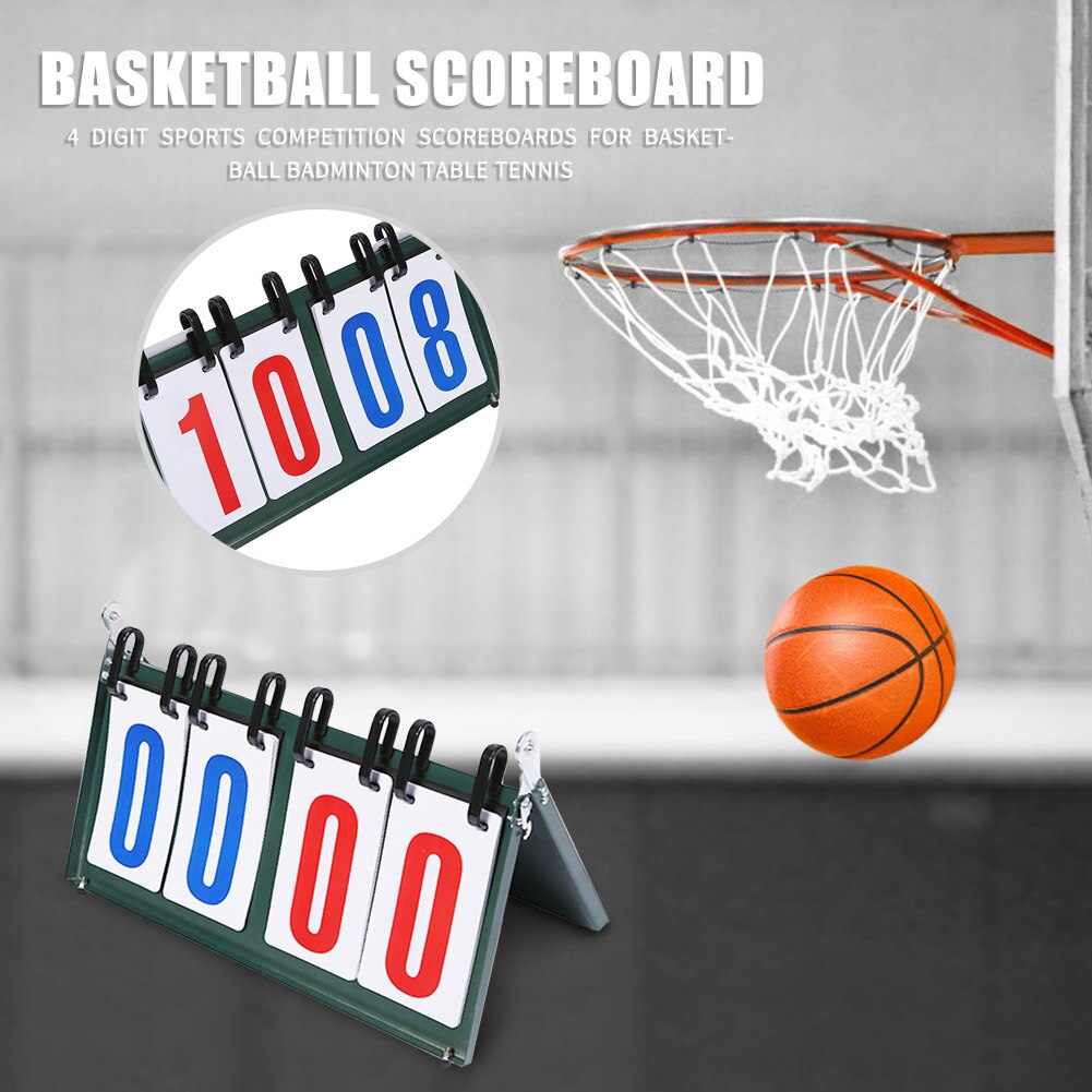 4-Digit Scoreboard - Flip Score Display for Basketball, Badminton, Table Tennis - Outdoor Sports