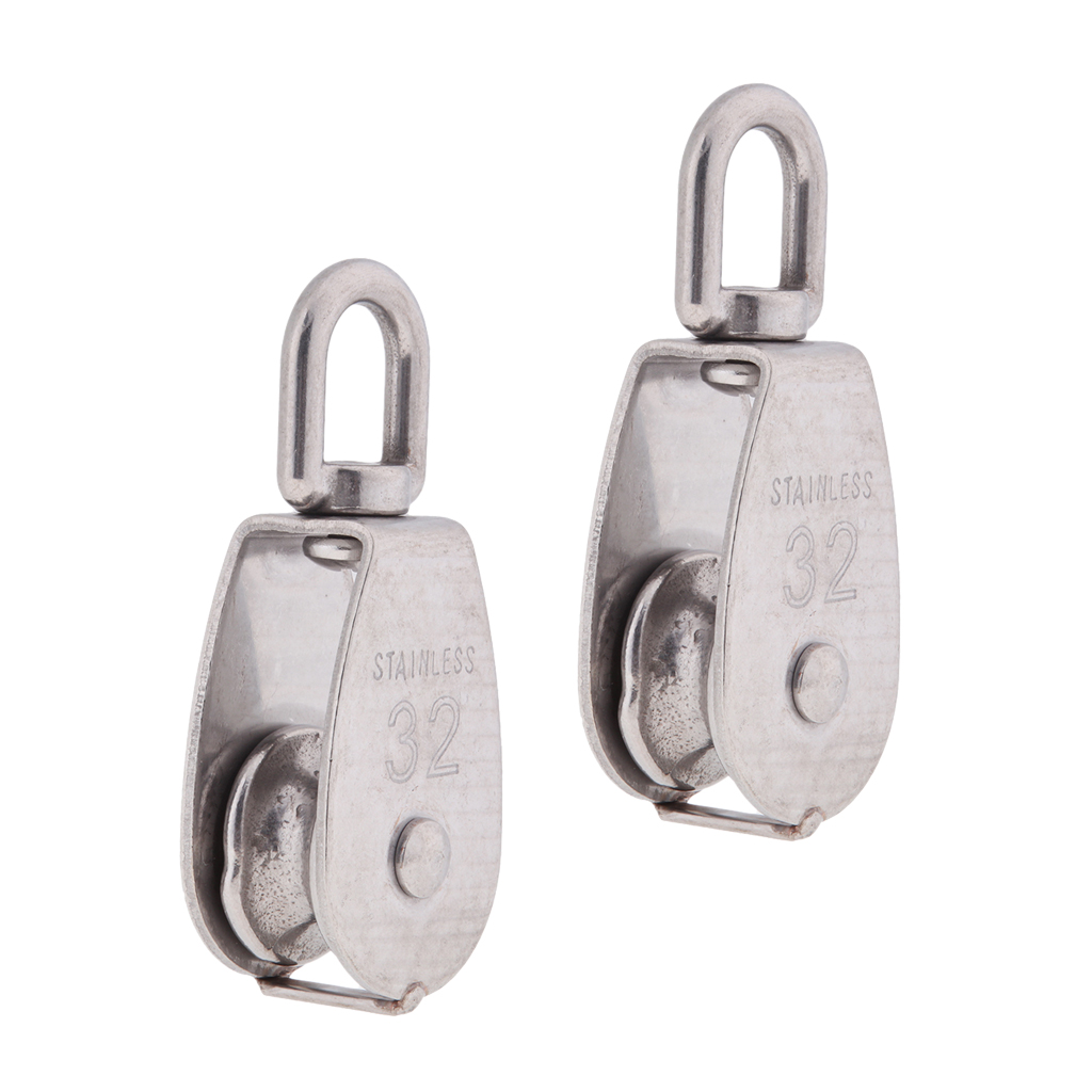 2Pcs 304 Stainless Steel Single Swivel Pulley Block with Swivel Eye M32