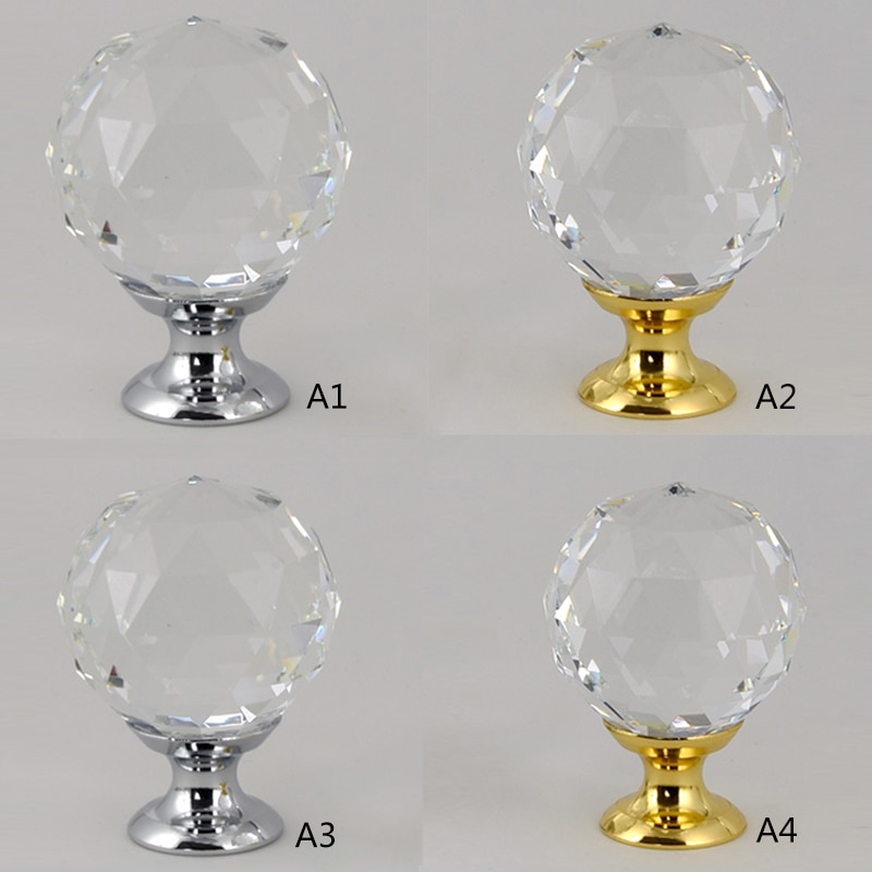 20-40mm krystal håndtag enkelt hul diamantskab trækker sølvguld køkkenhåndtag møbler glasdør skuffeknapper