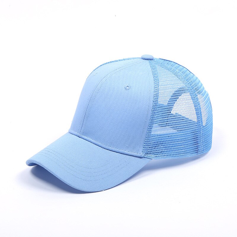 Tennis Cap Women Sport Hat Summer Messy Bun Mesh Hats Adjustable Sport Running Cycling Caps for: Light Blue