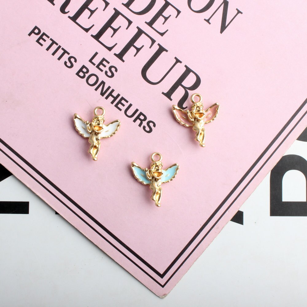 10Pcs/Lot Christmas Angel Charms For Jewelry Making Enamel Gold Color Tone DIY Handmade Jewelry Accessories