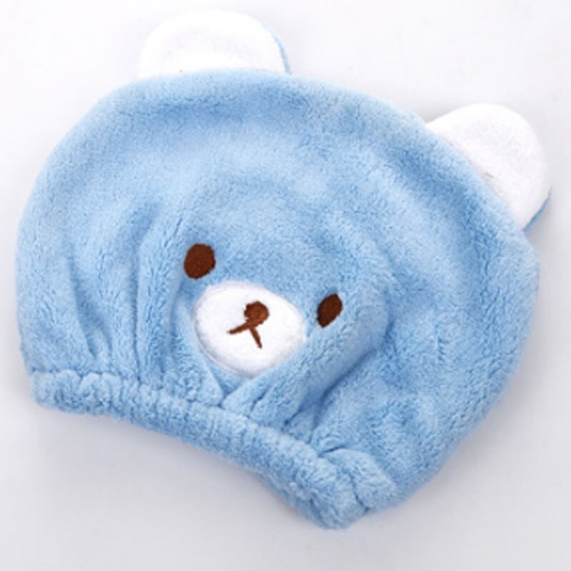Mignon bébé cheveux sec chapeau serviette séchage rapide bonnet de douche fort absorbant séchage doux dessin animé enfants: Blue
