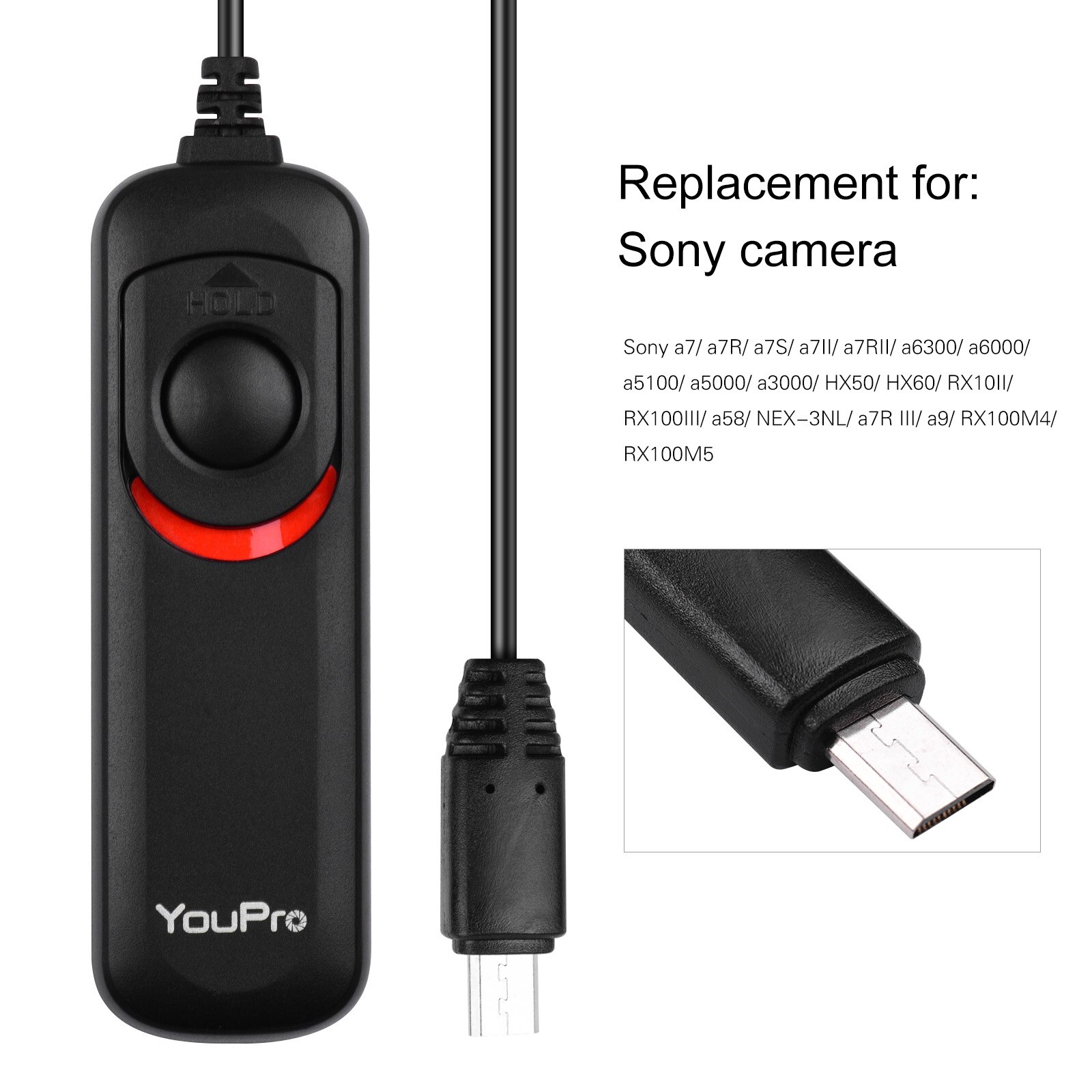 Minuterie de câble de déclenchement pour télécommande, 1.2m/3,9ft, remplacement de câble pour Sony a7 a7R a7S a7II a7RII a6300 a6000 a5100 a5000