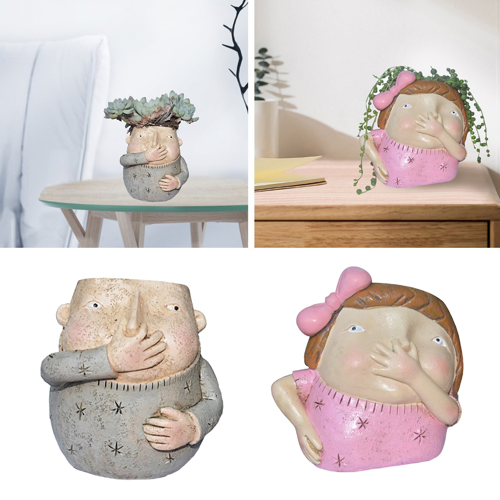 Face Head Planter Vase Face Vase for Flower Human Face Flower Vase Succulent Pot Home Garden Ornament Resin Craft