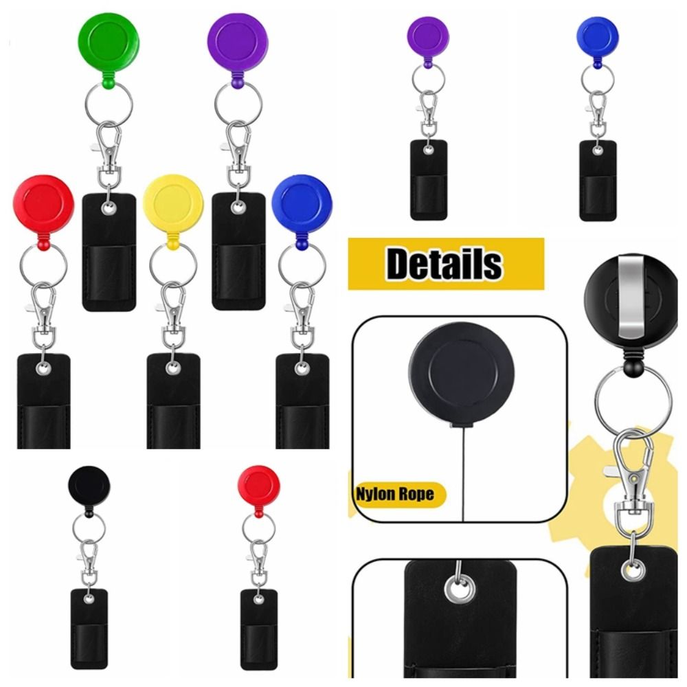 Penhouder sleutelhanger badgehouder penhouder hoesje penorganizer sleutelhanger met karabijnhaak PU leder intrekbaar