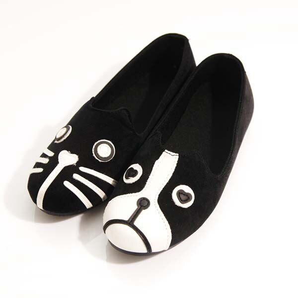 Vogue Cute Cat Dog Face Womens Shoes Loafers Ballerina Low Heel Comfort Flats: DOG and CAT / 8