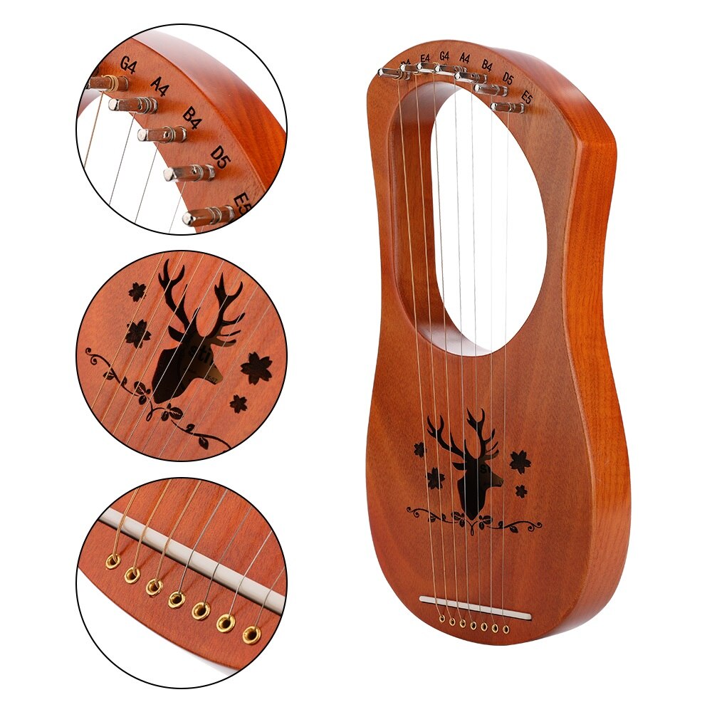 Set Arpa Lira a 7 Corde - Strumento Musicale Leggero per Intrattenimento Bambini - Chiave e Panno Inclusi