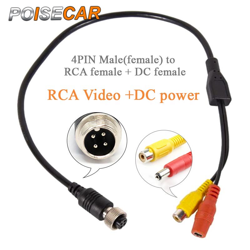 4 PIN Female to RCA Female Cable,M12 4PIN Shockproof Waterproof to RCA Video +DC Connector Adapter Wire,for CCTV 50 cm