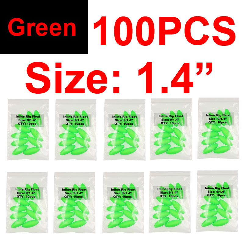 100PCS 1.4 "1.6" Ovale Vissen Rig Float Foam Bobbers Voor Karper Meerval Pompano, Whitings, corvina, Snappers Rigs Maken: 100pcs Green S