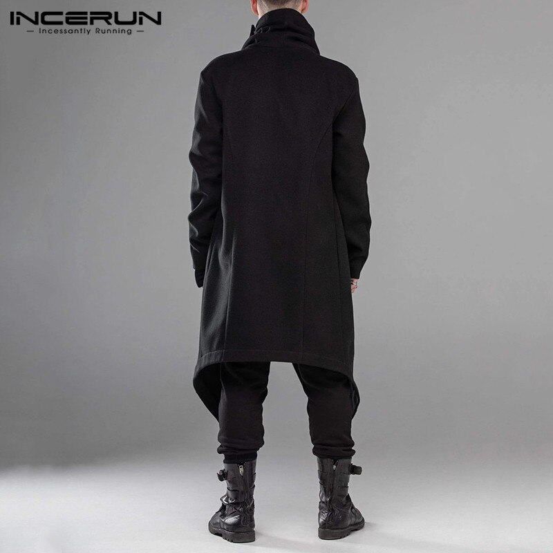 Incerun Mannen Mantel Jassen Coltrui Solid Lange Mouwen Streetwear Casual Mannen Cape Bovenkleding Punk Stijl Onregelmatige Zoom Jassen S-5XL