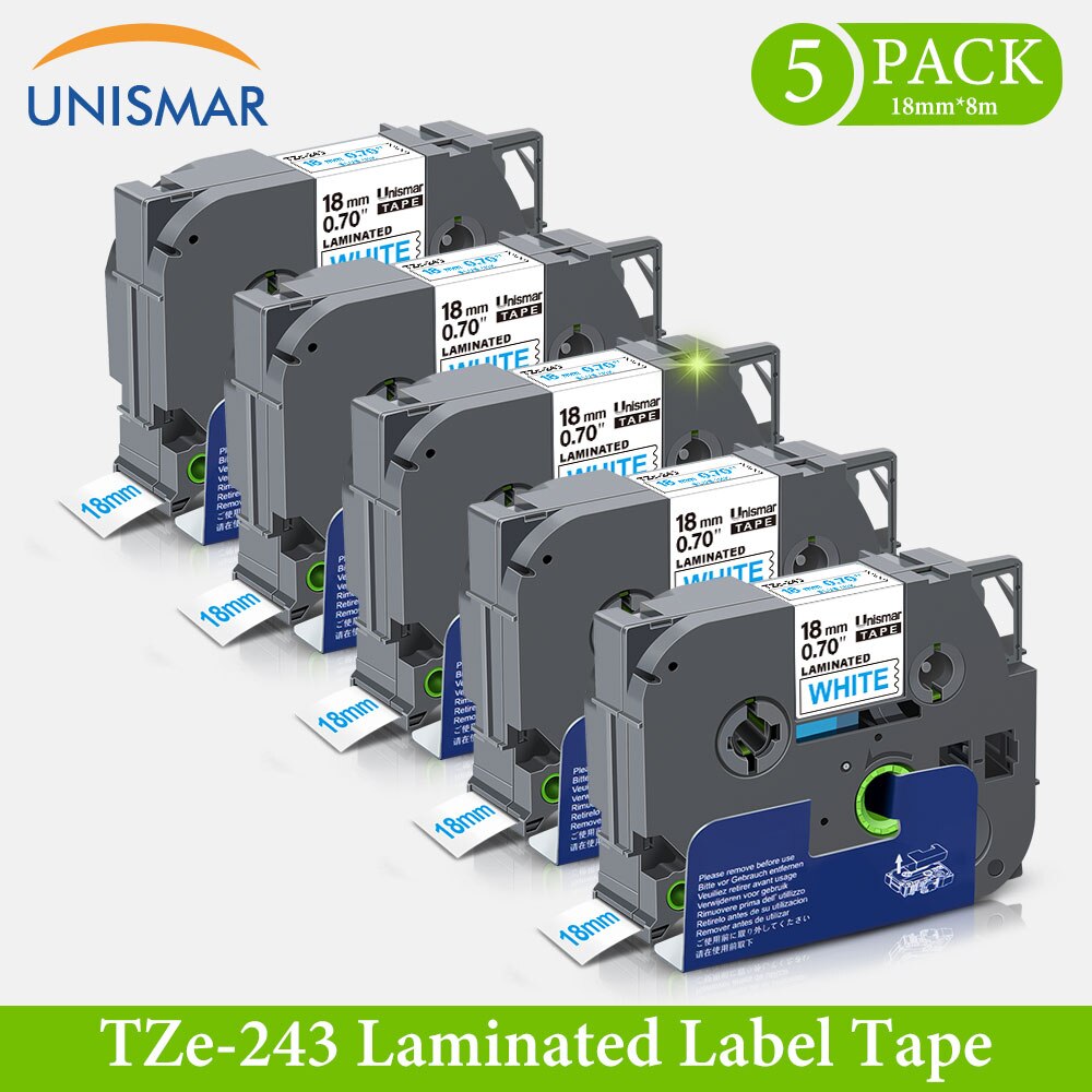 5PK TZe Tape TZe-M41 Black on Matt Clear 18mm Laminated Label Tape Replace Brother P-touch PT Label Maker Standard Adhesive Tape: Blue on White