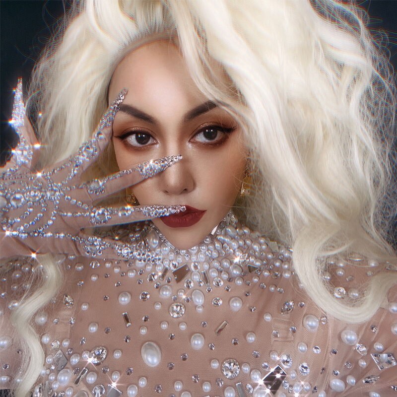 Full rhinestone long nails gloves Mesh stage performance gloves bar nightclub GOGO dance wear party festival Rave