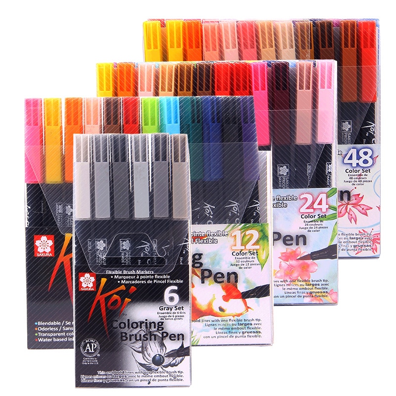 Sakura Koi Haarkleuring Borstel Pen Xbr 6 Grijs/12/24/48 Kleuren, Flexibele Borstel Set, water Kleur Marker, Schilderen Leveringen