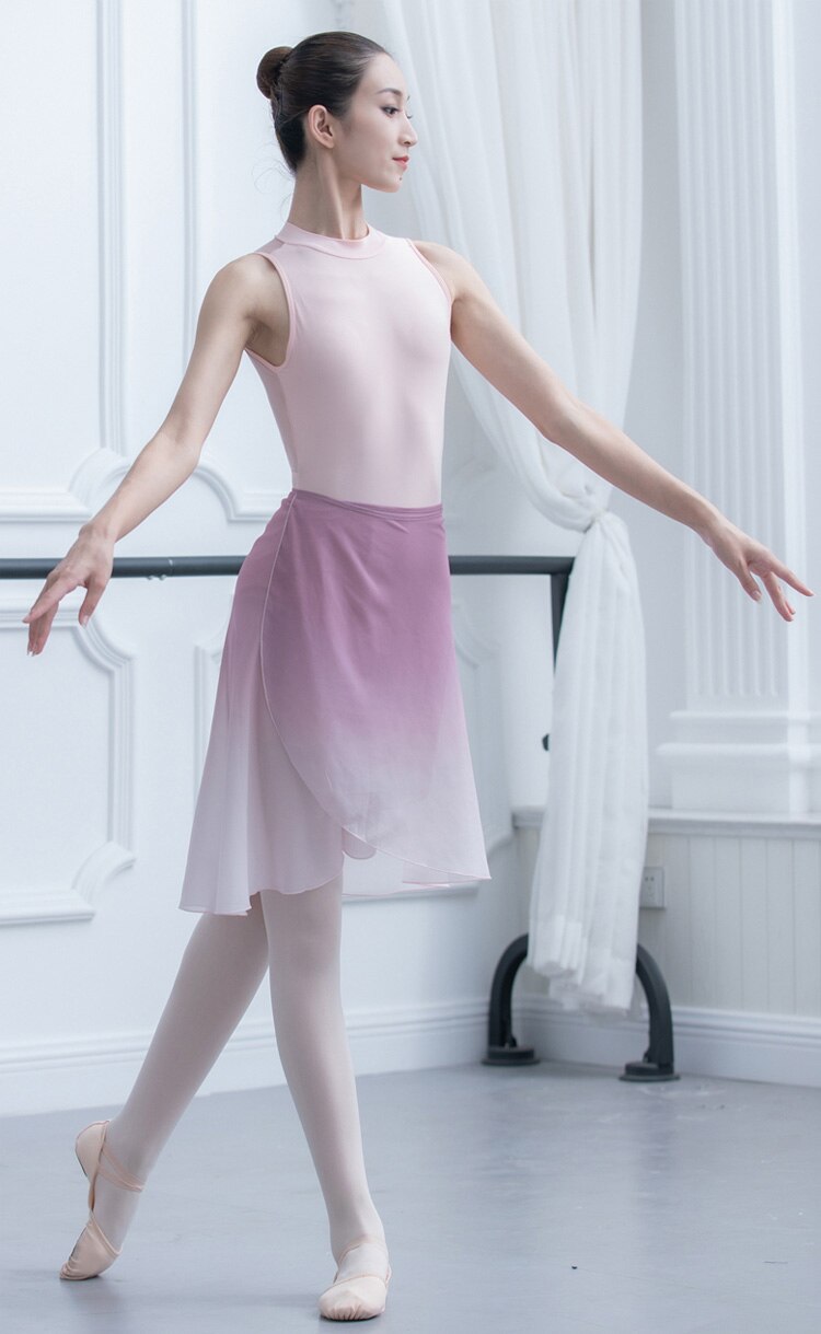 Gradient ballet nederdel snøre gradient ballet kjole med kort nederdel chiffon dans nederdele kvinder voksne bløde dansekostumer