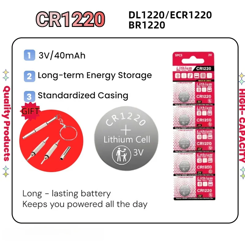 5–100 Stück CR1220 3 V Alkalibatterie, für Uhren-/Fernbedienung/Autoschlüssel/Maus, Hochleistungs-Knopfzelle BR1220 LM1220 KCR1220