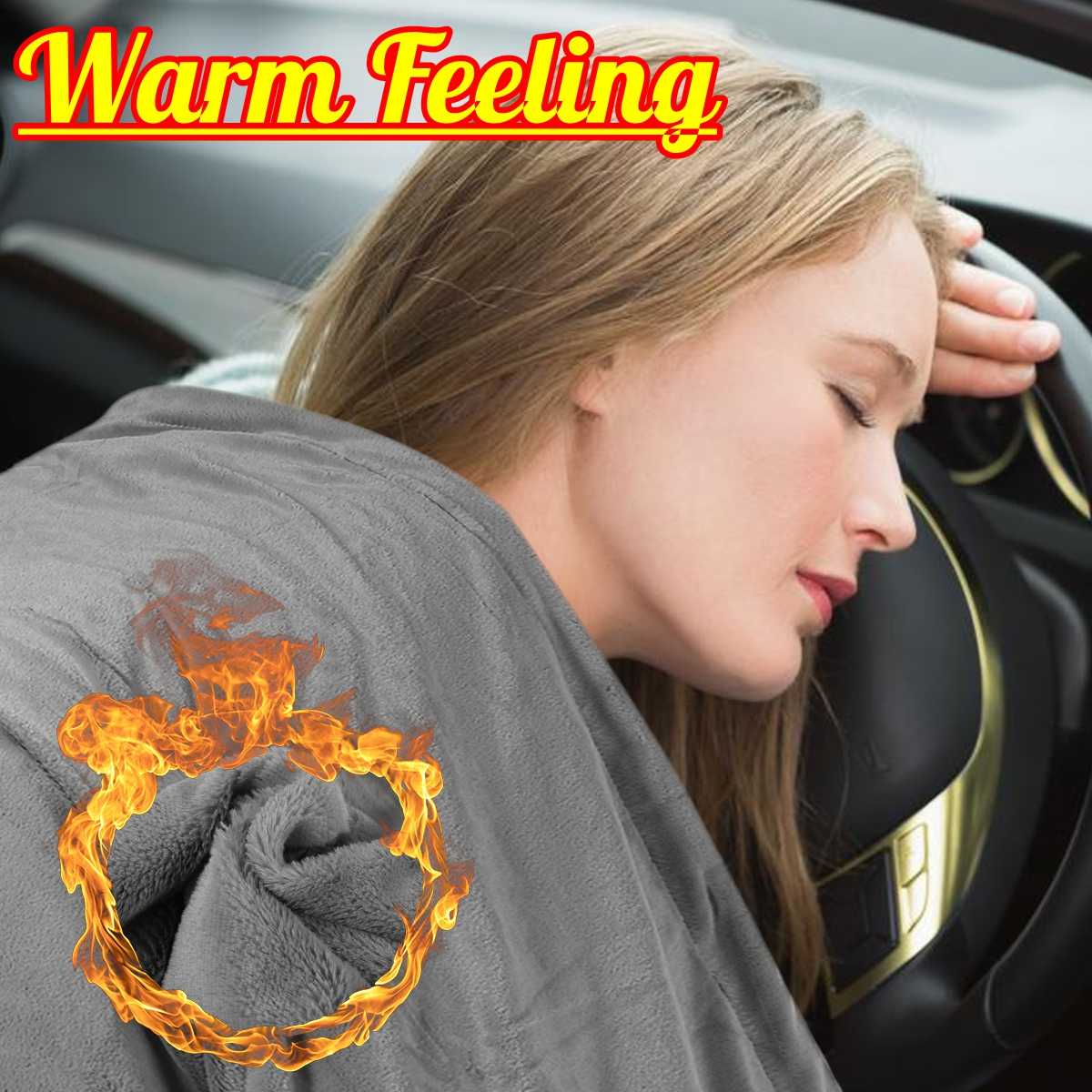 145 x 100cm bil elektrisk opvarmet fleece tæppe varm vinterdæksel varmelegeme massage pad dyne til kørsel søvn rejse