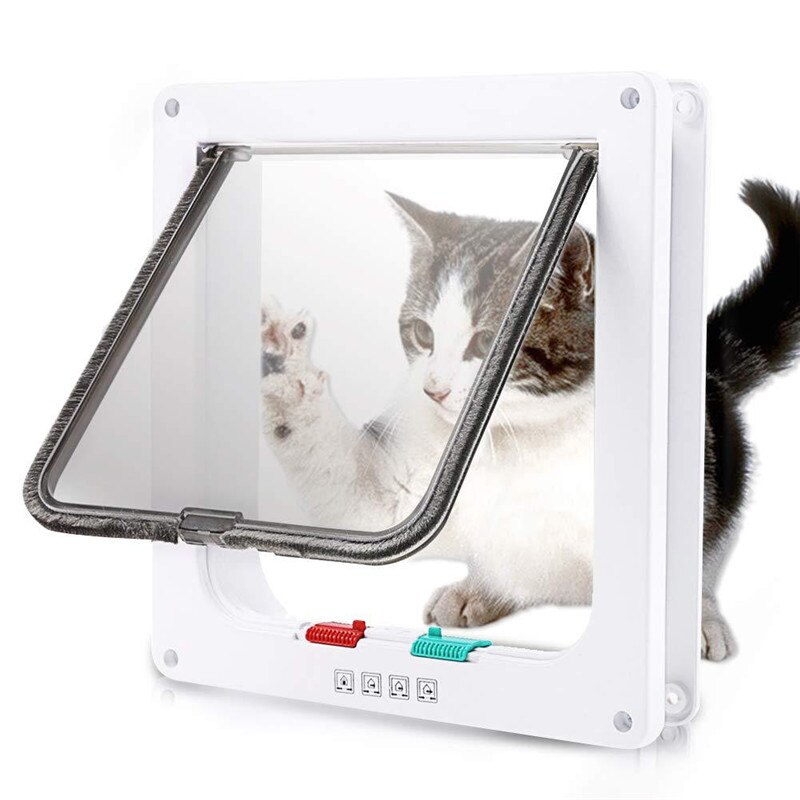 Kat Deur Flap Deur Met 4 Manier Security Lock Flap Deur Voor Hond Katten Kitten Abs Plastic Kleine Huisdier Gate deur Kit Kat Honden Flap Deur