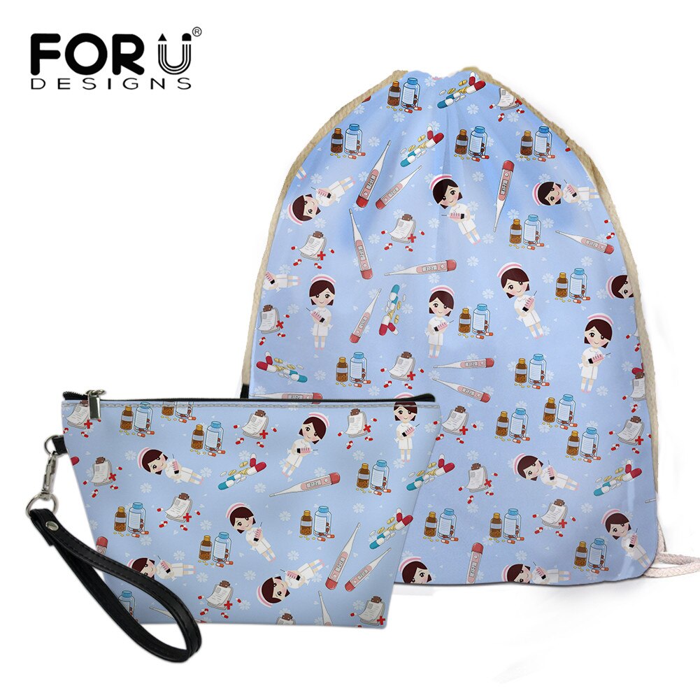 FORUDESIGNS Women’s Drawstring Bag Sets Nurse Girls Woman Foldable School Girls Cloth Backpack Small Shoes Pack: BLG3646Z3Z8