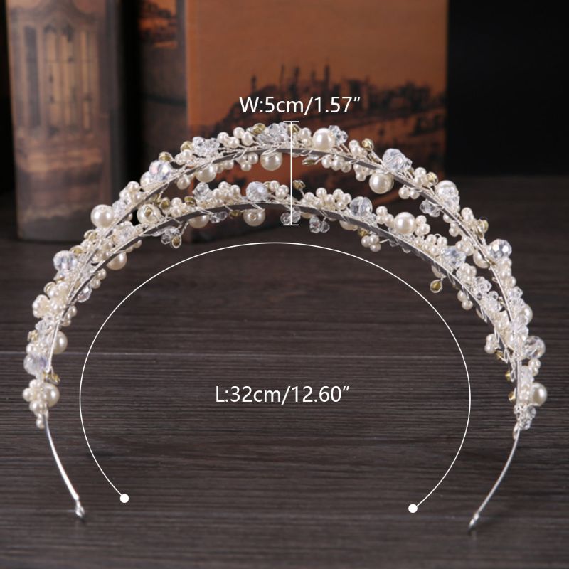 Bride Headband Tiara Bridal Crown Handmade Pearl Double Layer Wedding Headpieces