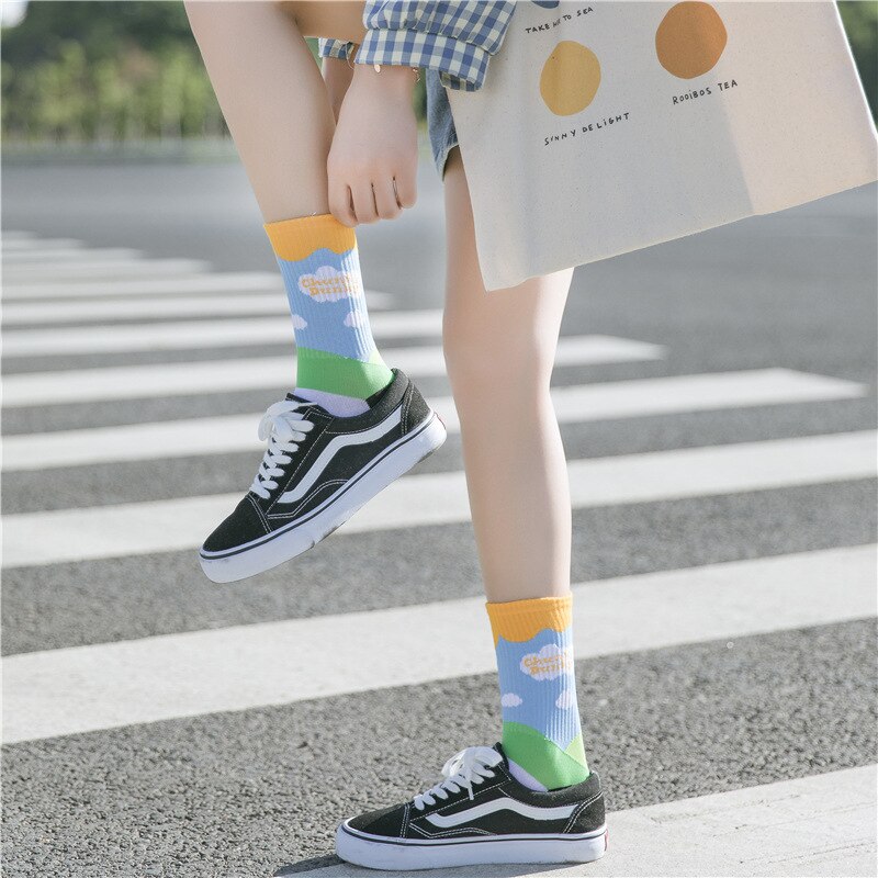 Japanse retro zwart witte koe in de buis persoonlijkheid all-match sportsokken ijs strepen casual trendy damessokken