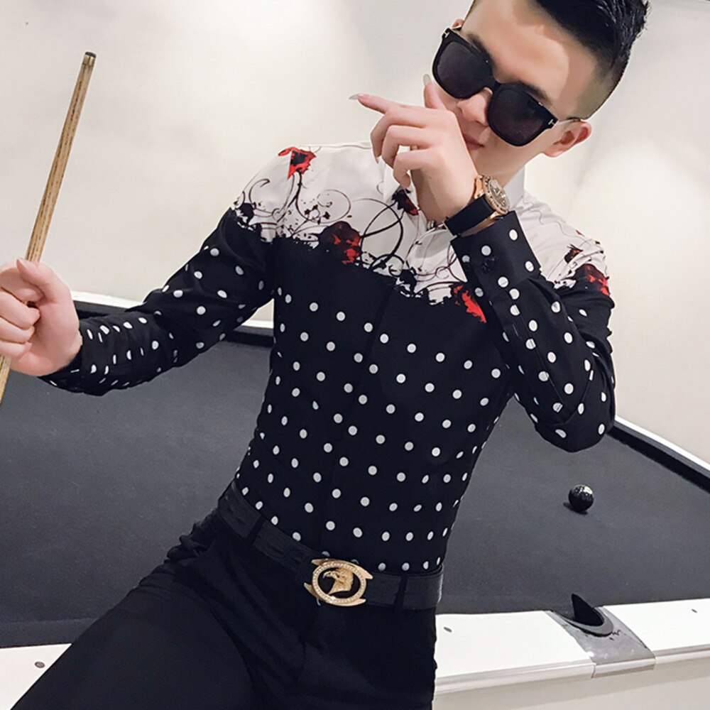 Prickiga blommönster skjortor herrklänning kläder herrskjortor casual slim fit streetwear social skjorta camisa masculina