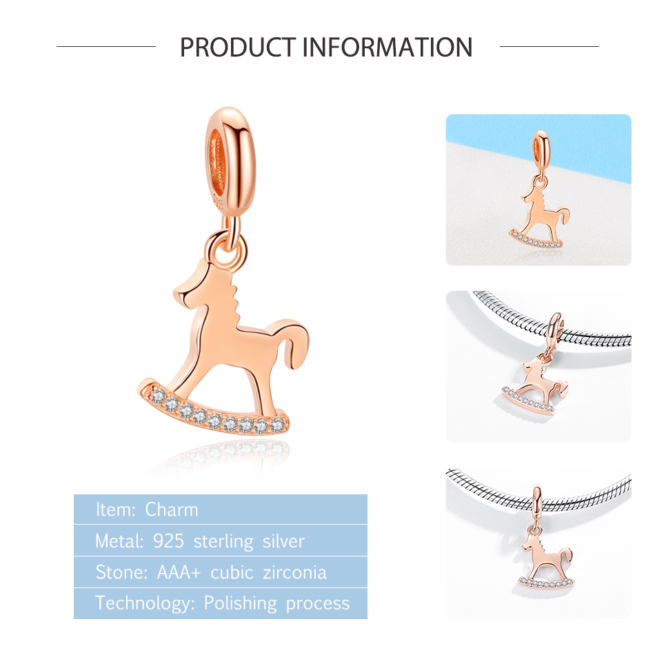 ELESHE Winter 925 Sterling Zilver Carrousel Hanger Charm Rose Gold CZ Kralen Fit Originele Armband Ketting Vrouwen DIY Sieraden