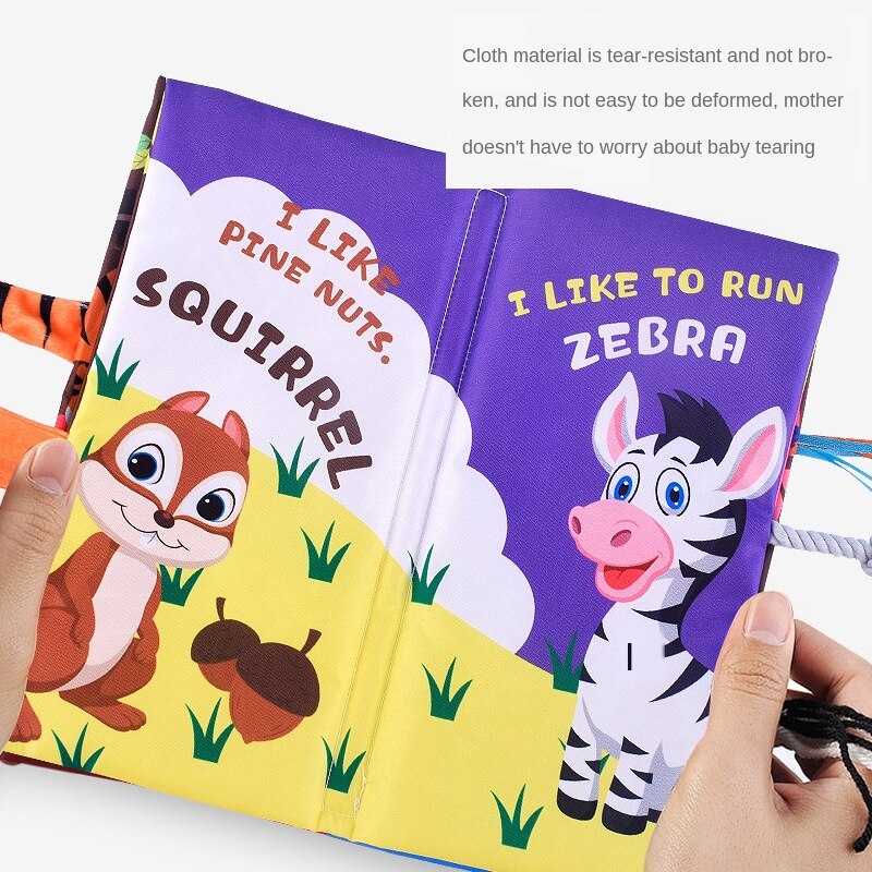 Baby Kan Niet Verscheuren Vroege Onderwijs Doek Boek 0-1 Jaar Oud Engels Cognitie Met Rinkelende Papier Dier staart Doek Boek Speelgoed