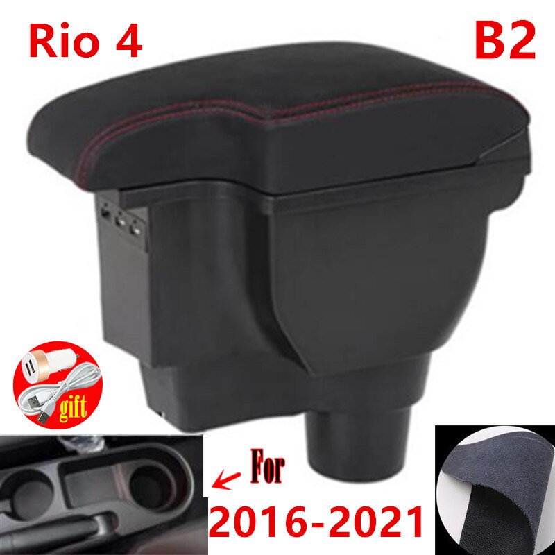 Voor Kia Rio 4 Armsteun Voor Kia Rio X X-Line Auto Opbergdoos Auto Accessoires Retrofit Onderdelen Interieur details: B2 red line 3USB