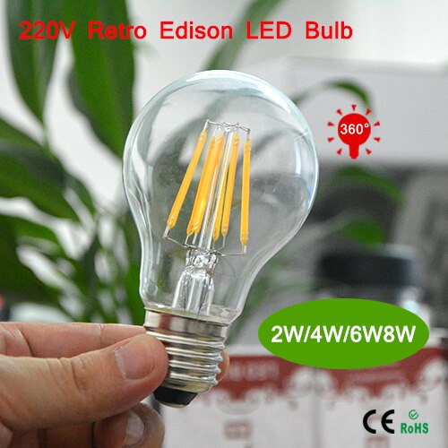 LightInBox AC220V E27 2W 4W 6W 8W COB LED Filament Glass Bulb 1Pcs lastest Antique Retro Edison Incandescent LED lamp
