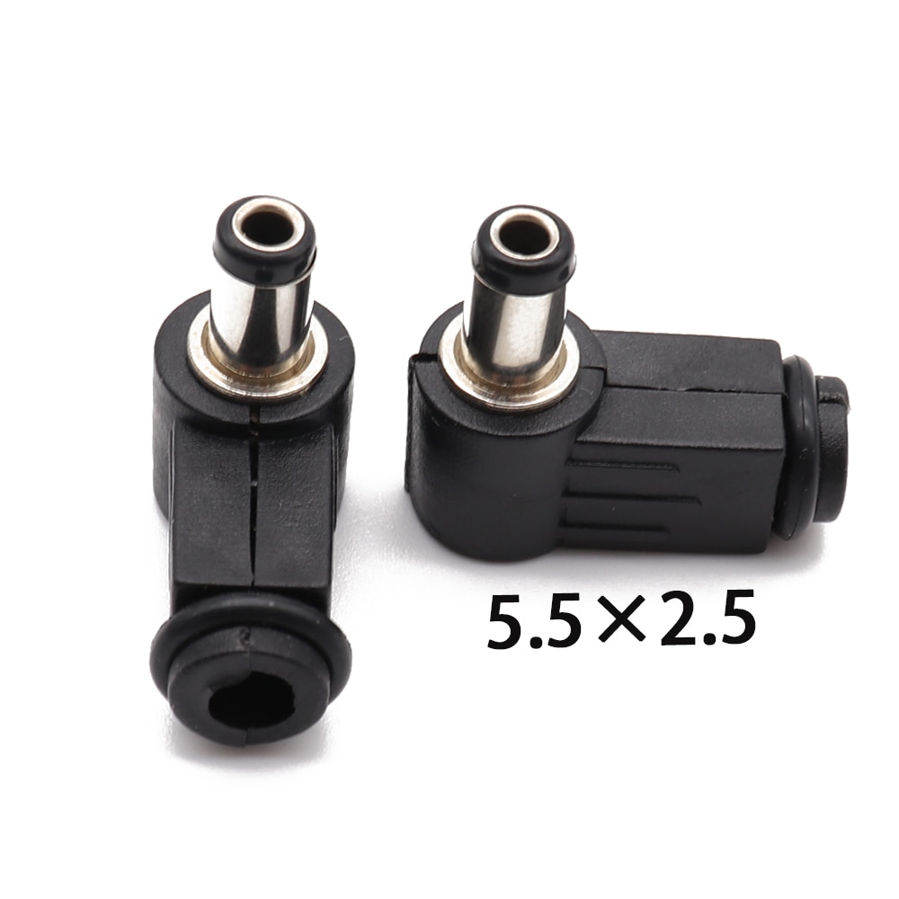 5Pcs Black 2.1mm x 5.5mm 2.5mm x 5.5mm DC Power Male Plug Jack Adapter 90 Degree Male 5.5*2.1 5.5*2.5 mm DC Power Plug Connector