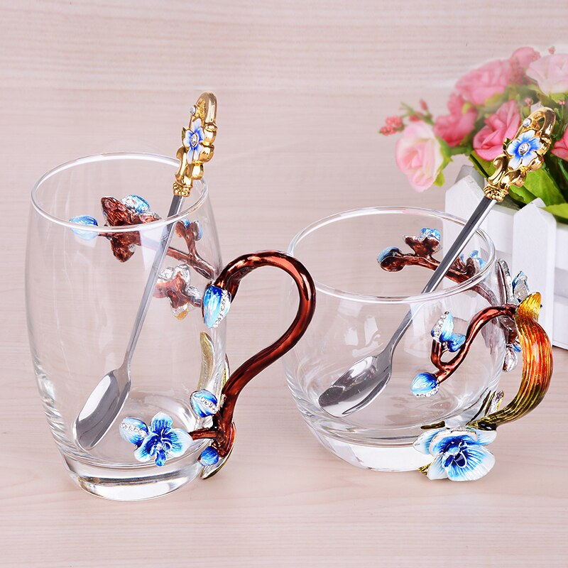 Europa emalje glas kopper blå applikation krystal kop te de høje og korte kopper og krus bryllup hjem drikkevarer