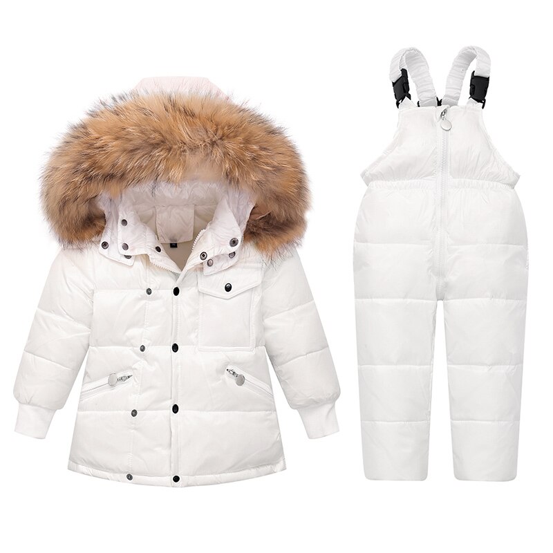 Rusland Winter Jassen Voor Meisje Kids Snowsuits Parka Jas Jongen Bont Bovenkleding Kinderen Kleding Overalls Waterdichte Jumpsuits: White / 5T