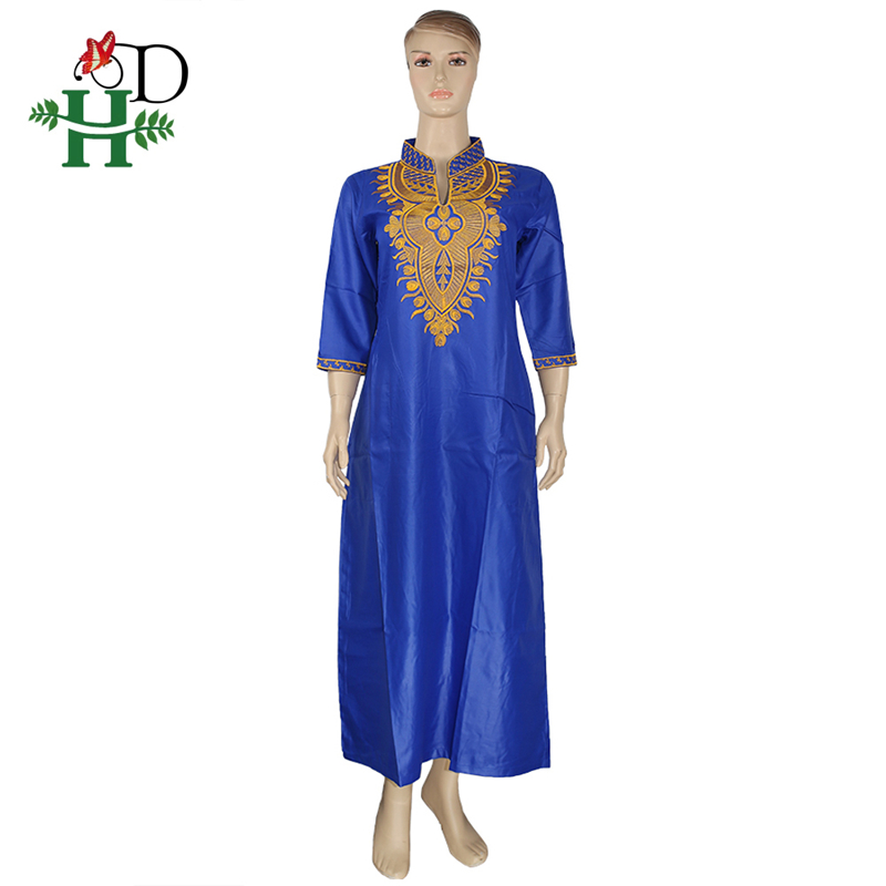 H & D Afrikanische Frauen Kleider Gold Stickerei max Kleid Südafrika Traditionellen Dashiki Kleidung Damen ankara Kleider Ropa Mujer: Blau / XL