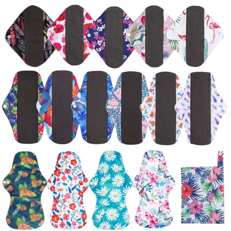 [simfamily] 10Pcs Reusable Pads Bamboo Charcoal Pads Sanitary Pads Washable Panty Liner Mama Maternity Menstrual Cotton Dads: 5S 6M 4L 1bag