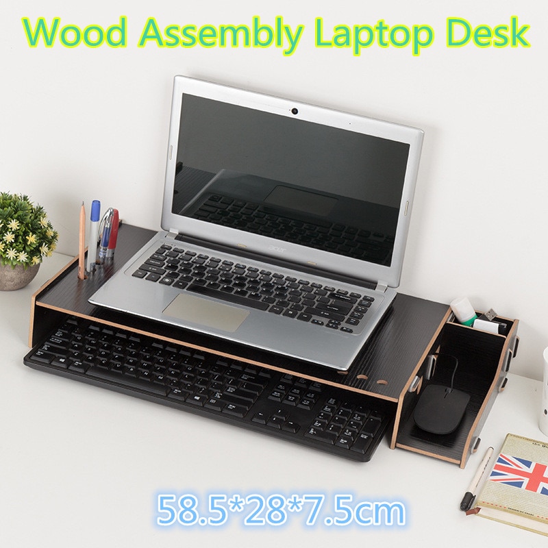 Wood Assembly Laptop Desk Table Monitor Riser DIY Office Storage Shelf Computer Screen Stands Keyboard Organizer Laptop Holder