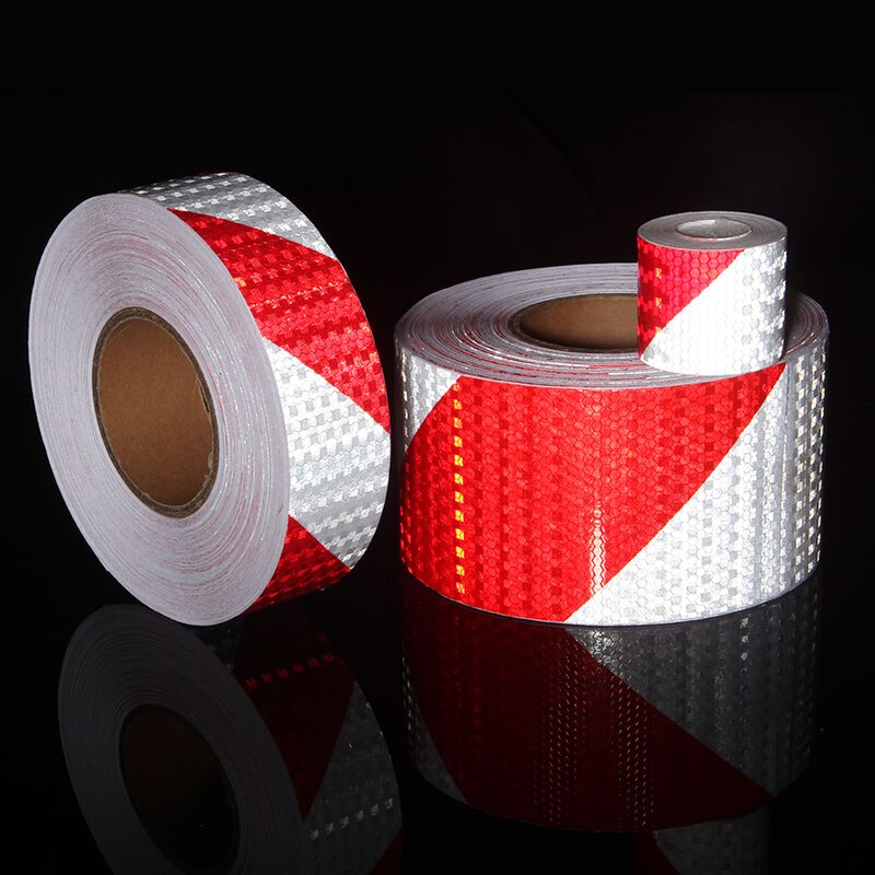 10cm*10m Reflective Sticker Safe Lowes Crystal Fluorescent Printed Checkered Red White Twill Reflective Vinyl Road Marking Tapes